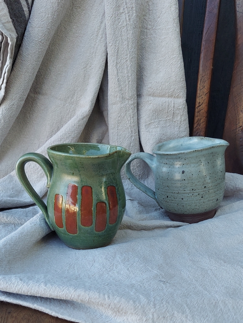 Pair Of Small Handmade Ceramic Pitchers